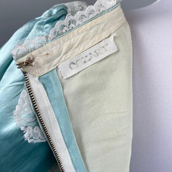 Vintage Broadway Theater Victorian Blue Satin Lace Dress Wedding XS Authentic - Picture 12 of 14